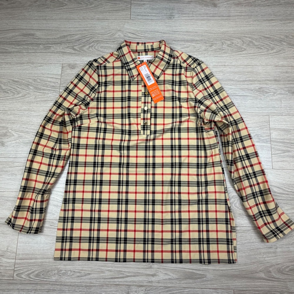 Jude Connally Logan Fall Tartan Camel Plaid Tunic Top XL New